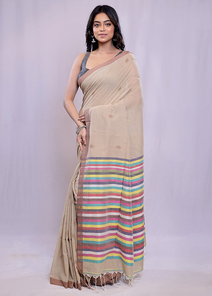 Cream Khadi Cotton Saree With Blouse Piece - Indian Silk House Agencies