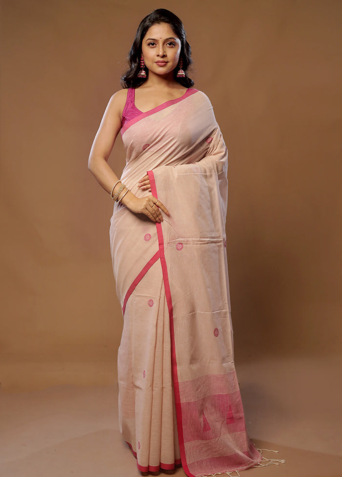 Cream Khadi Cotton Saree With Blouse Piece - Indian Silk House Agencies