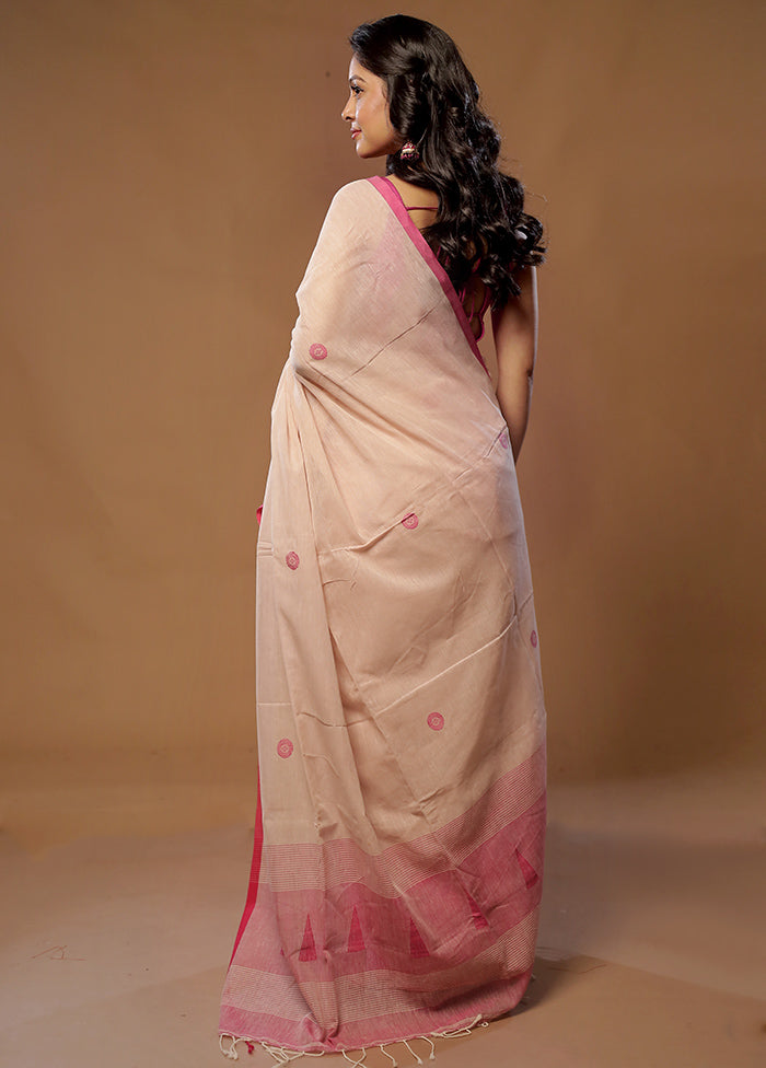 Cream Khadi Cotton Saree With Blouse Piece - Indian Silk House Agencies