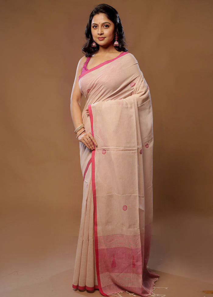 Cream Khadi Cotton Saree With Blouse Piece - Indian Silk House Agencies