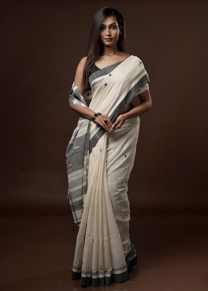 Cream Khadi Cotton Saree With Blouse Piece - Indian Silk House Agencies