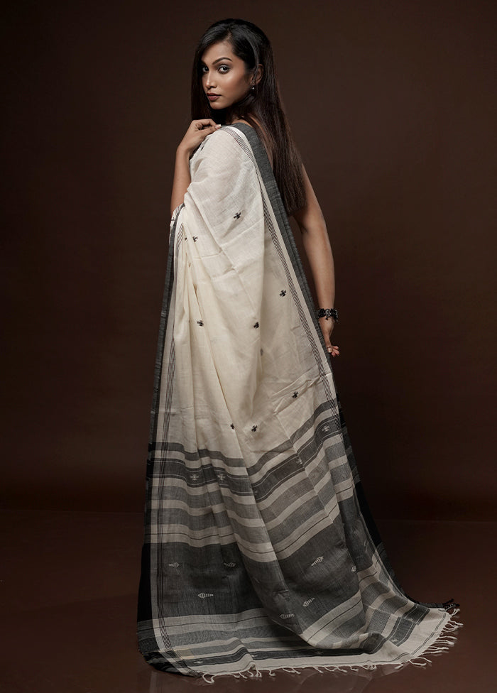 Cream Khadi Cotton Saree With Blouse Piece - Indian Silk House Agencies