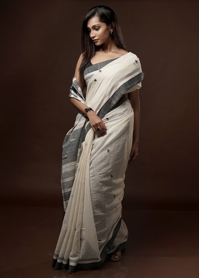 Cream Khadi Cotton Saree With Blouse Piece - Indian Silk House Agencies