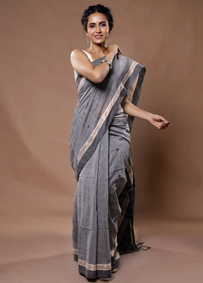 Grey Khadi Cotton Saree With Blouse Piece - Indian Silk House Agencies