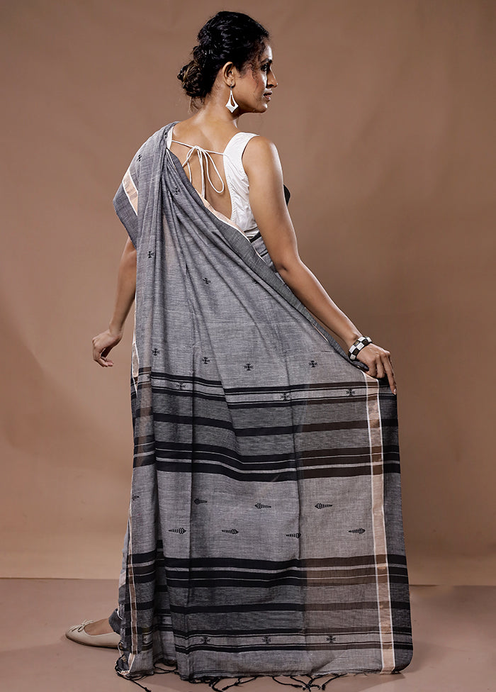 Grey Khadi Cotton Saree With Blouse Piece - Indian Silk House Agencies