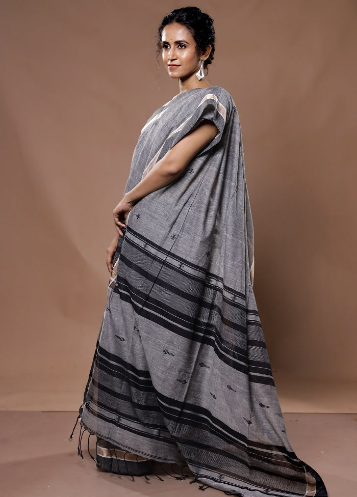 Grey Khadi Cotton Saree With Blouse Piece - Indian Silk House Agencies