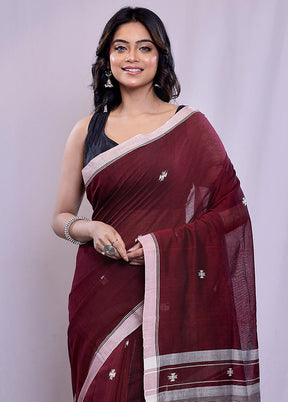 Maroon Khadi Cotton Saree With Blouse Piece - Indian Silk House Agencies