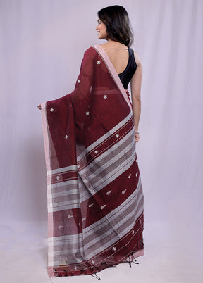 Maroon Khadi Cotton Saree With Blouse Piece - Indian Silk House Agencies