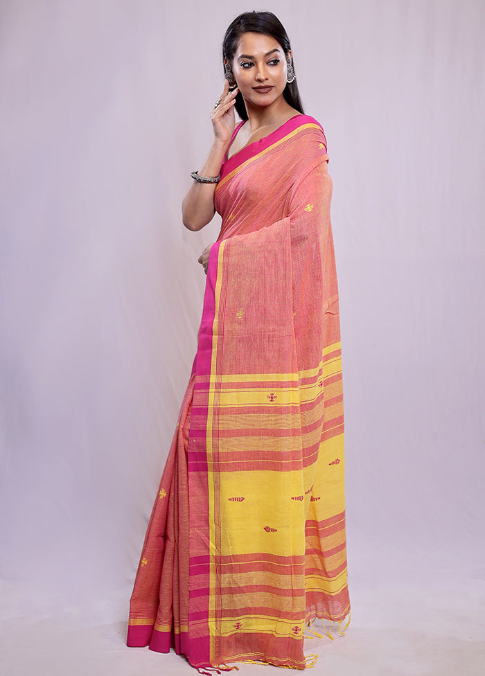 Orange Khadi Cotton Saree With Blouse Piece - Indian Silk House Agencies