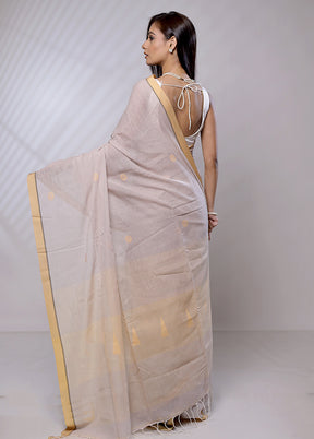 Cream Khaddi Banarasi Silk Saree With Blouse Piece