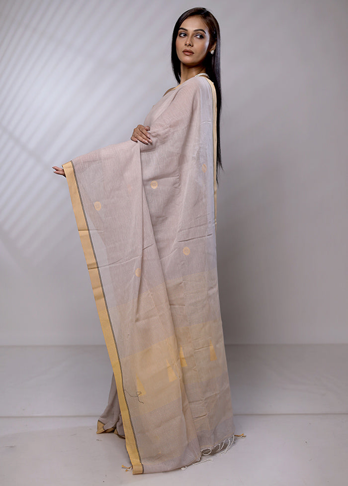 Cream Khaddi Banarasi Silk Saree With Blouse Piece