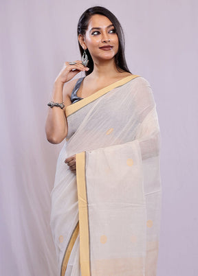 Cream Khadi Cotton Saree With Blouse Piece - Indian Silk House Agencies