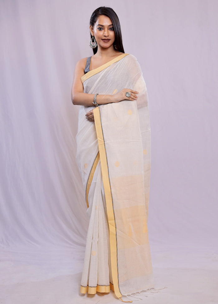 Cream Khadi Cotton Saree With Blouse Piece - Indian Silk House Agencies