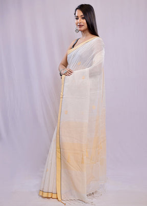 Cream Khadi Cotton Saree With Blouse Piece - Indian Silk House Agencies