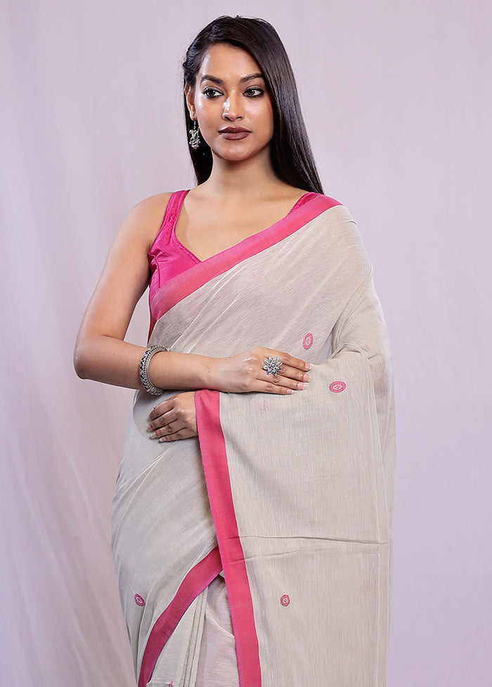 Cream Khadi Cotton Saree With Blouse Piece - Indian Silk House Agencies