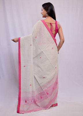 Cream Khadi Cotton Saree With Blouse Piece - Indian Silk House Agencies