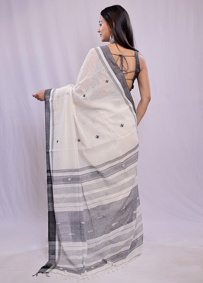 Cream Khadi Cotton Saree With Blouse Piece - Indian Silk House Agencies