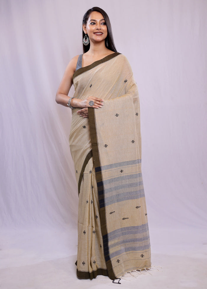 Cream Khadi Cotton Saree With Blouse Piece - Indian Silk House Agencies