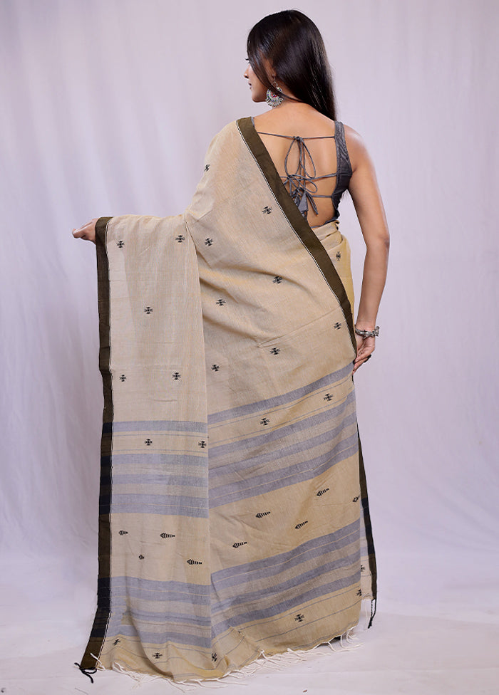 Cream Khadi Cotton Saree With Blouse Piece - Indian Silk House Agencies