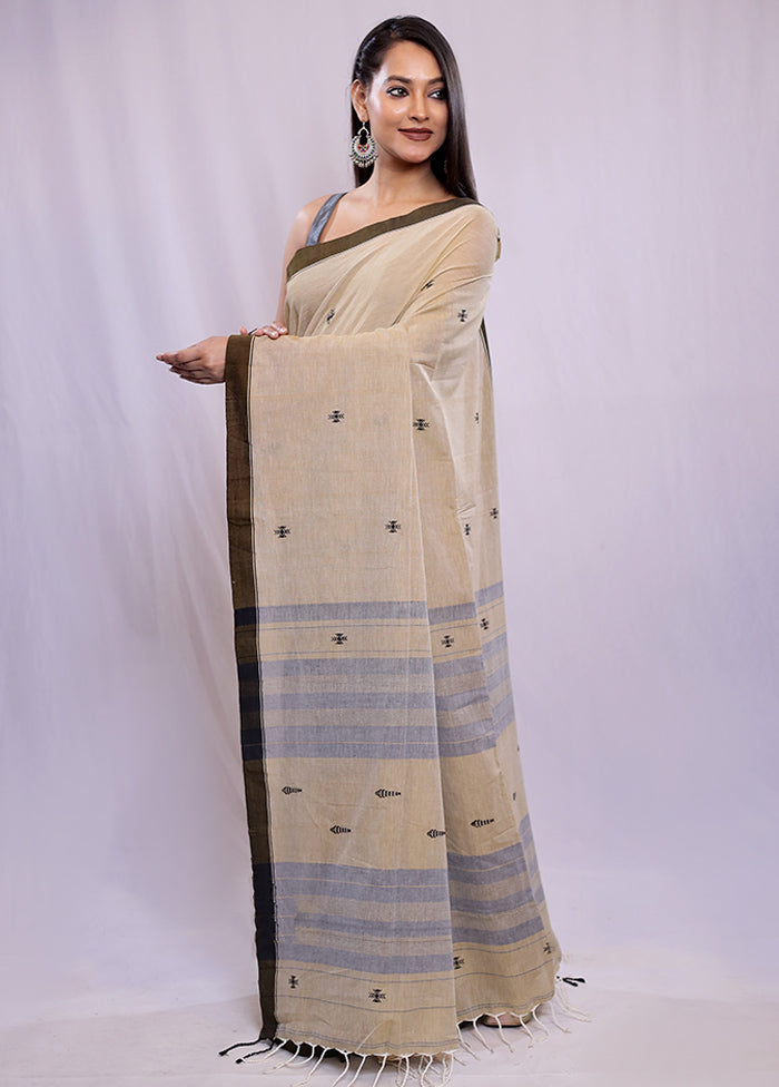 Cream Khadi Cotton Saree With Blouse Piece - Indian Silk House Agencies