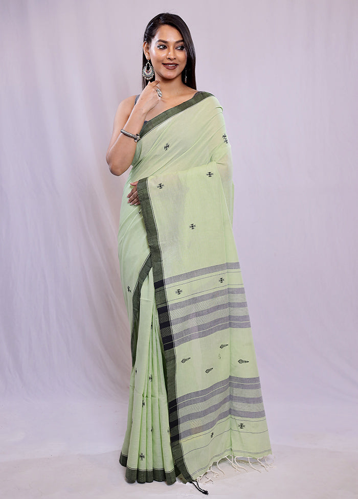 Green Khadi Cotton Saree With Blouse Piece - Indian Silk House Agencies