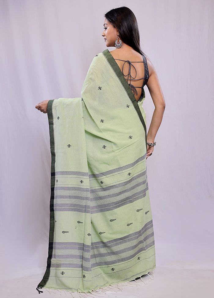 Green Khadi Cotton Saree With Blouse Piece - Indian Silk House Agencies