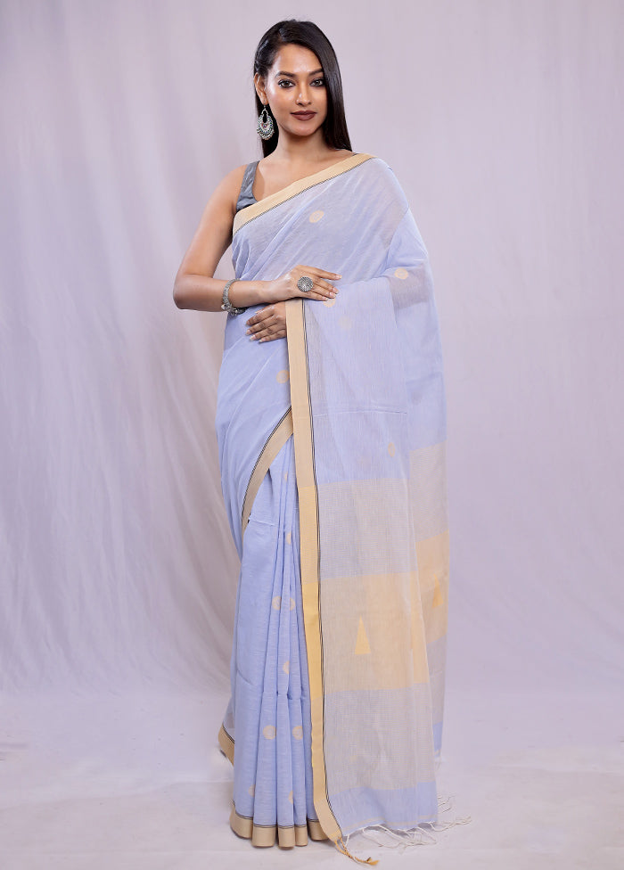 Blue Khadi Cotton Saree With Blouse Piece - Indian Silk House Agencies