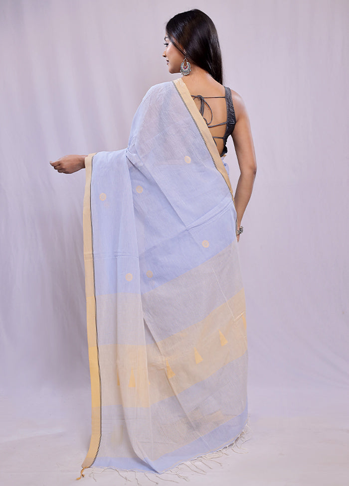 Blue Khadi Cotton Saree With Blouse Piece - Indian Silk House Agencies