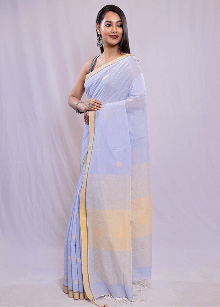 Blue Khadi Cotton Saree With Blouse Piece - Indian Silk House Agencies