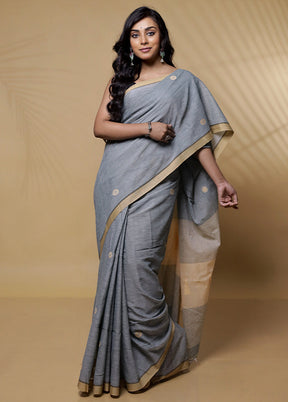 Grey Khadi Cotton Saree Without Blouse Piece - Indian Silk House Agencies