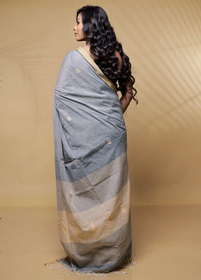 Grey Khadi Cotton Saree Without Blouse Piece - Indian Silk House Agencies