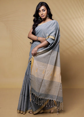 Grey Khadi Cotton Saree Without Blouse Piece - Indian Silk House Agencies