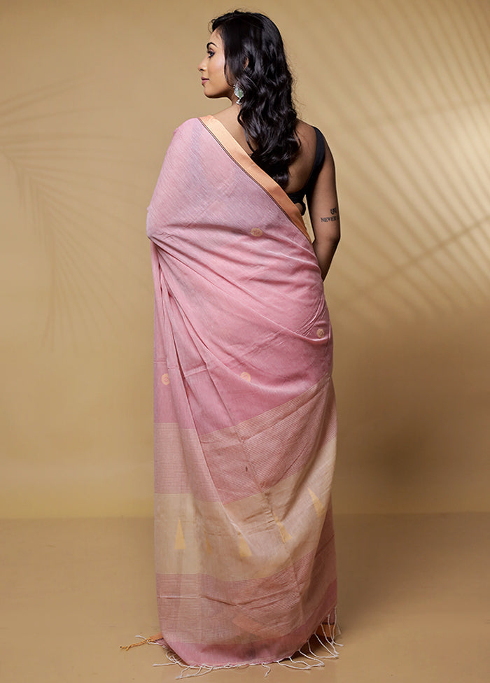 Pink Khadi Cotton Saree Without Blouse Piece - Indian Silk House Agencies