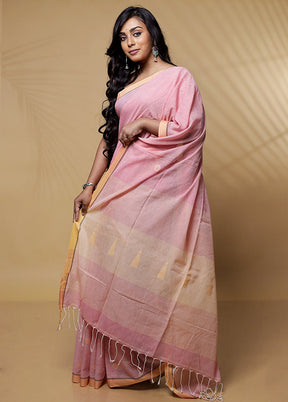 Pink Khadi Cotton Saree Without Blouse Piece - Indian Silk House Agencies