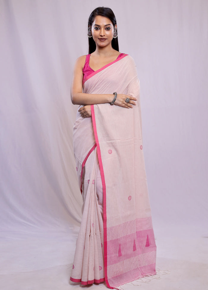 Pink Khadi Cotton Saree With Blouse Piece - Indian Silk House Agencies