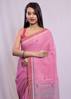 Pink Khadi Cotton Saree With Blouse Piece - Indian Silk House Agencies