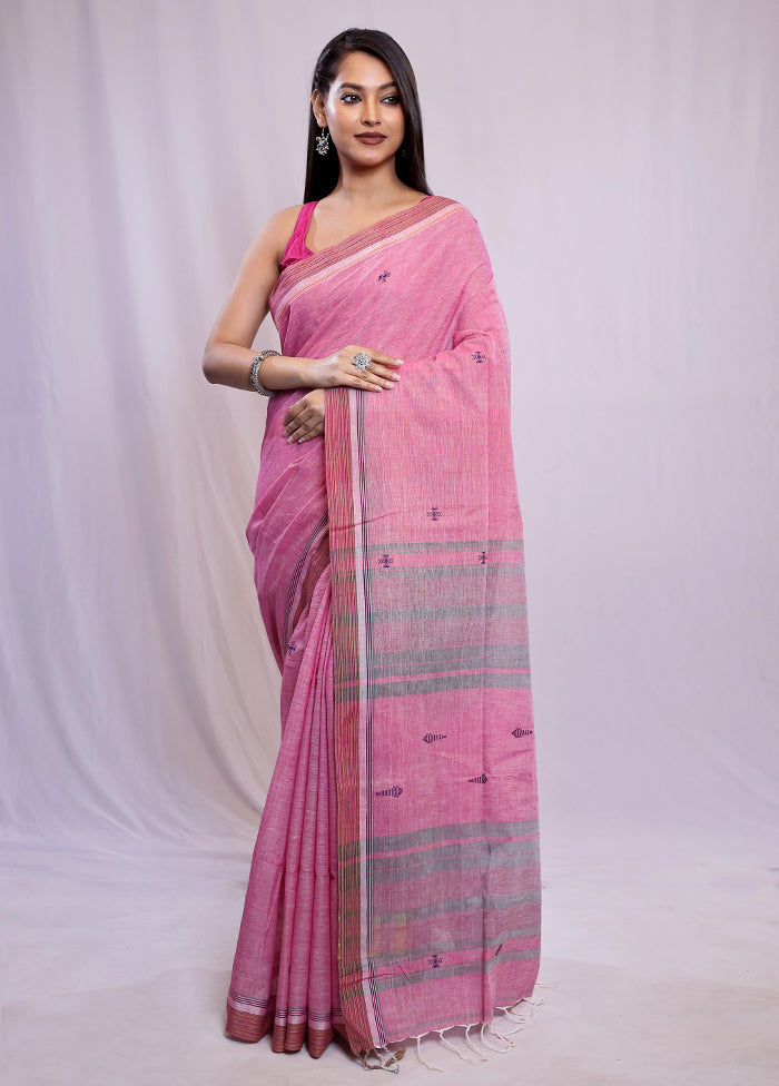 Pink Khadi Cotton Saree With Blouse Piece - Indian Silk House Agencies