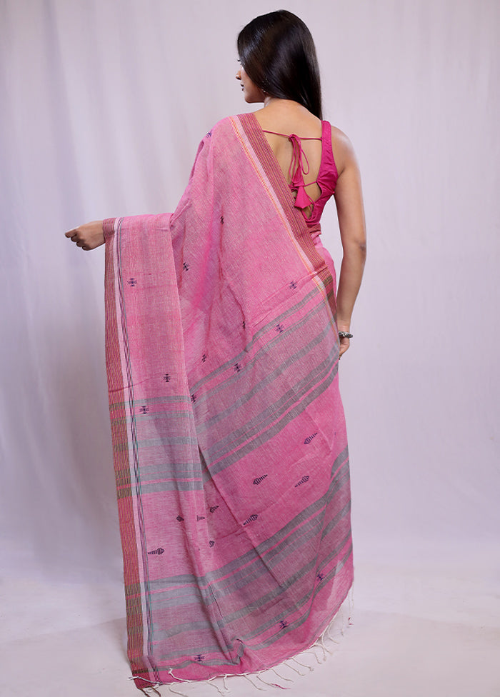 Pink Khadi Cotton Saree With Blouse Piece - Indian Silk House Agencies