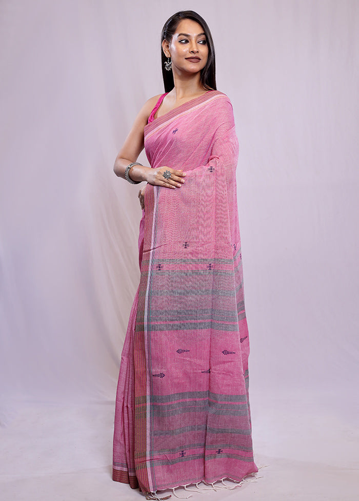 Pink Khadi Cotton Saree With Blouse Piece - Indian Silk House Agencies