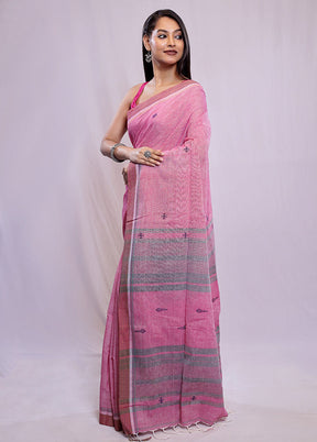 Pink Khadi Cotton Saree With Blouse Piece - Indian Silk House Agencies