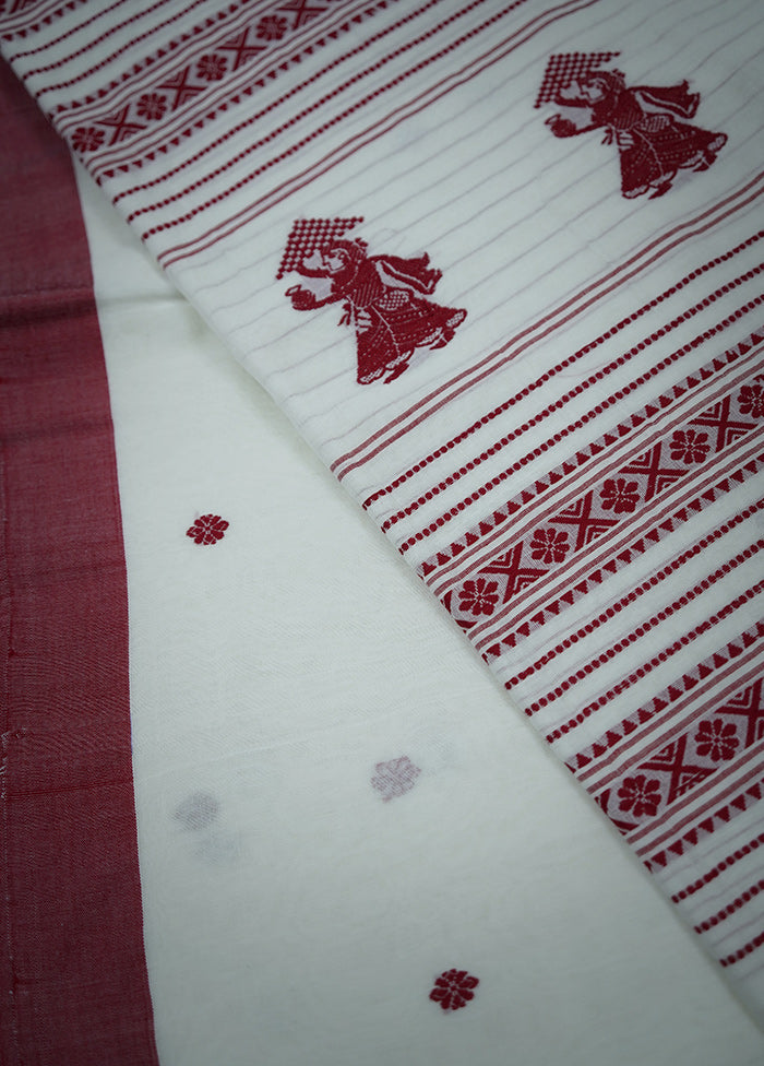 White Khadi Cotton Saree With Blouse Piece - Indian Silk House Agencies