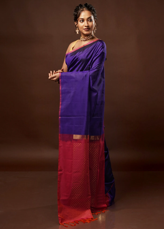 Blue Kanjivaram Pure Silk Saree With Blouse Piece - Indian Silk House Agencies