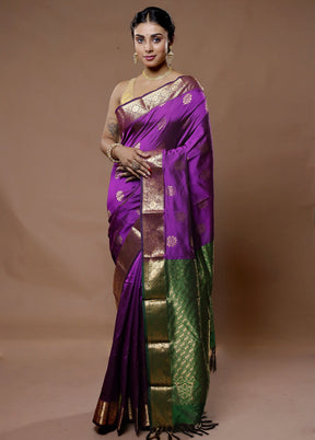 Purple Kanjivaram Silk Saree With Blouse Piece - Indian Silk House Agencies