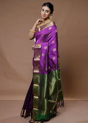 Purple Kanjivaram Silk Saree With Blouse Piece - Indian Silk House Agencies