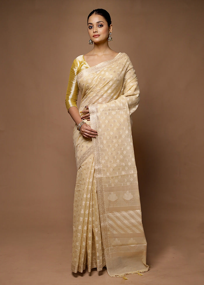 Cream Kora Silk Saree With Blouse Piece