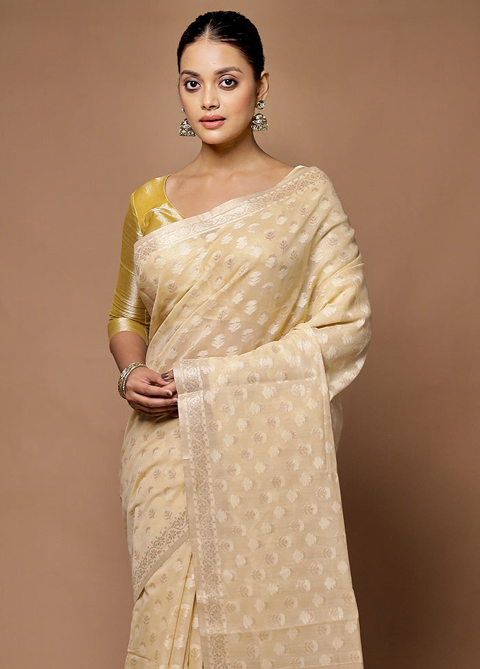 Cream Kora Silk Saree With Blouse Piece