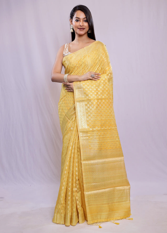 Yellow Cotton Saree With Blouse Piece - Indian Silk House Agencies