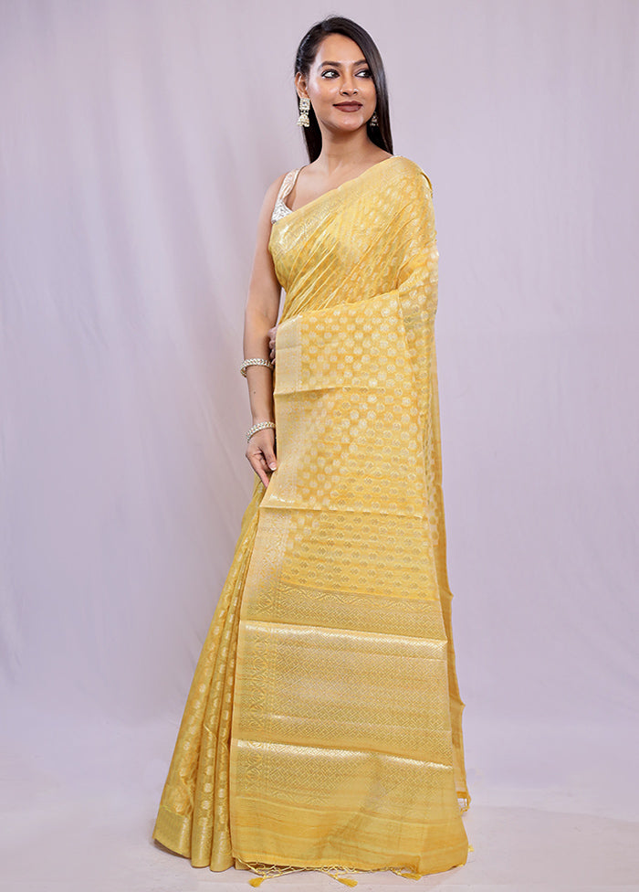 Yellow Cotton Saree With Blouse Piece - Indian Silk House Agencies