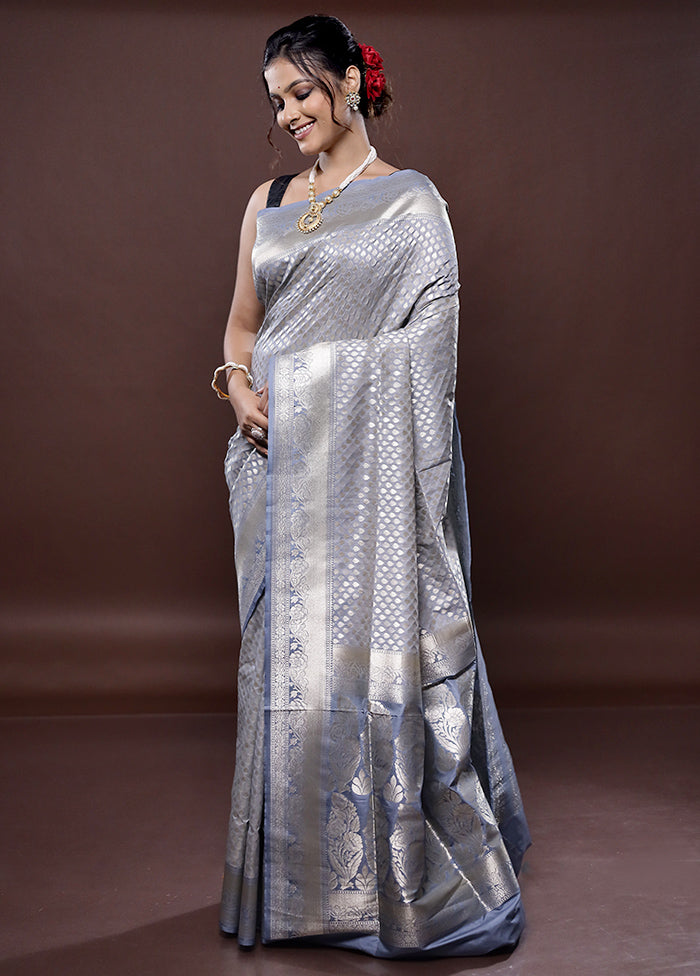 Grey Uppada Silk Saree Without Blouse Piece - Indian Silk House Agencies