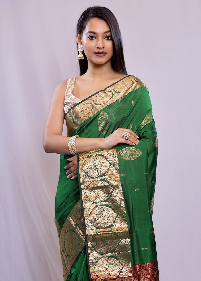 Green Kanjivaram Silk Saree With Blouse Piece - Indian Silk House Agencies